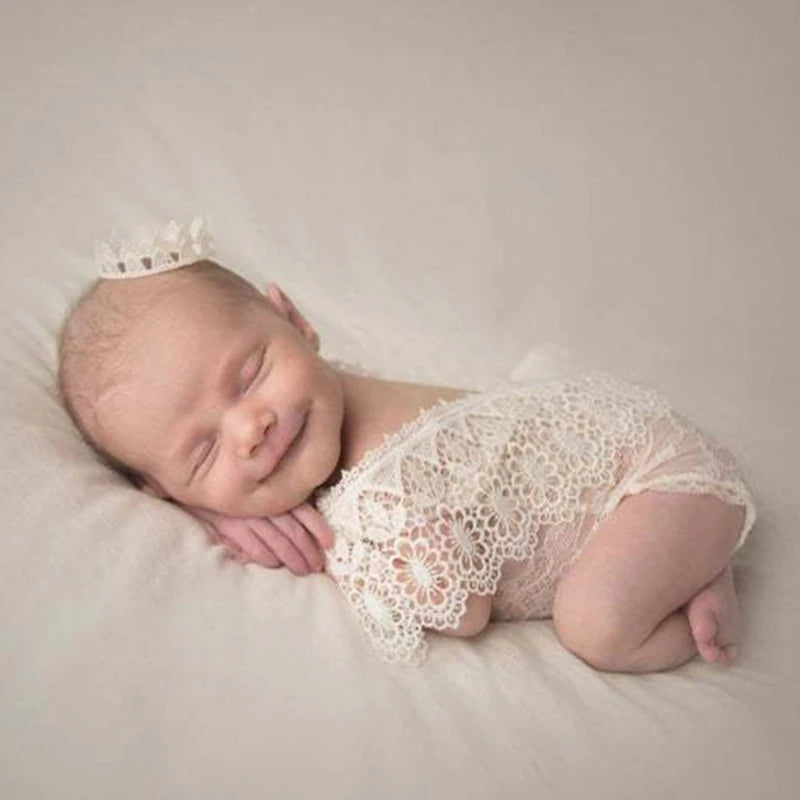 2 Pcs 0-1 Month Baby Headband Lace Romper Costume