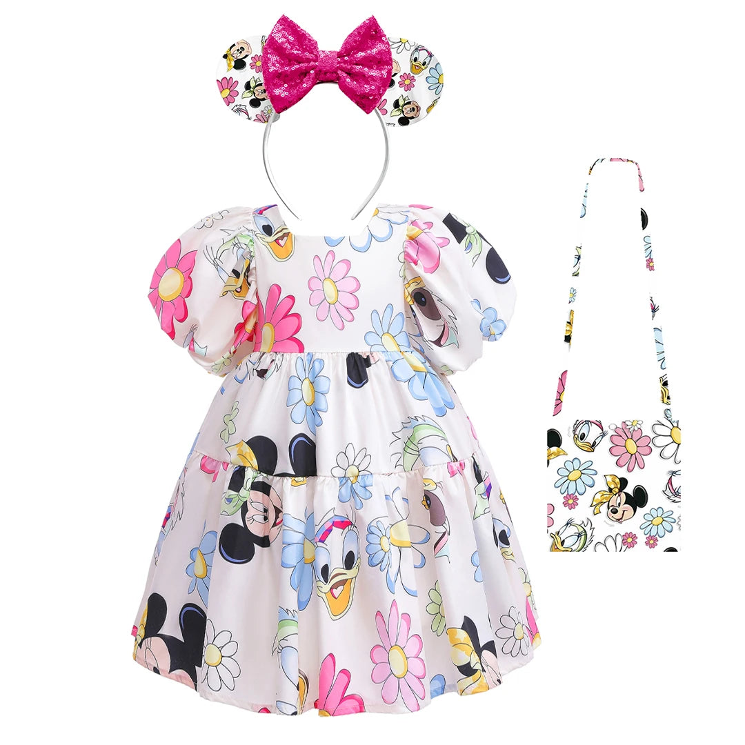 Disney Mickey Minnie Mouse Puff Sleeve Princess Dresses Toddler Baby