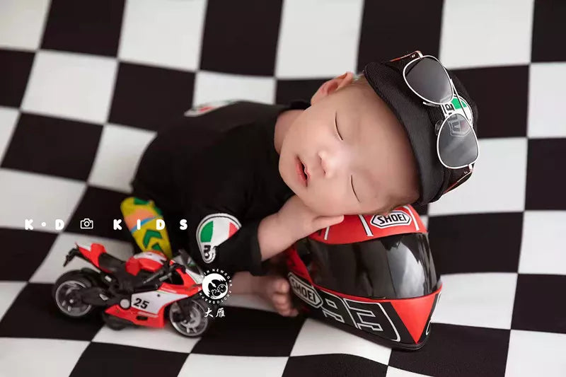 Newborn Boy Motorcycle Racing Suit Helmet Baby Outfit