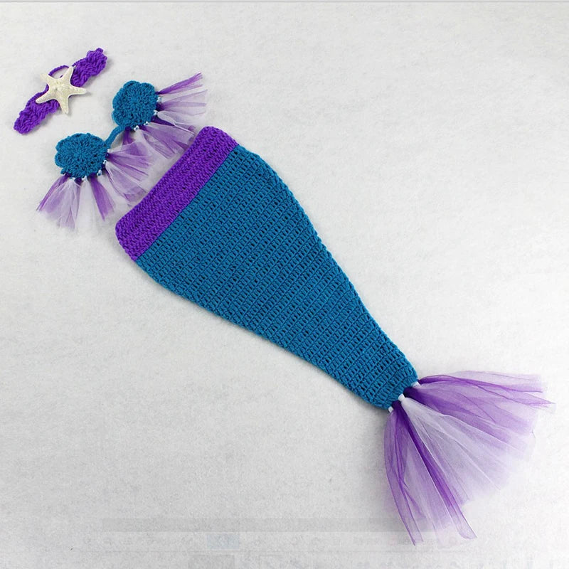 New Baby Girl Knitted Mermaid Costumes Tutu Mesh Lace