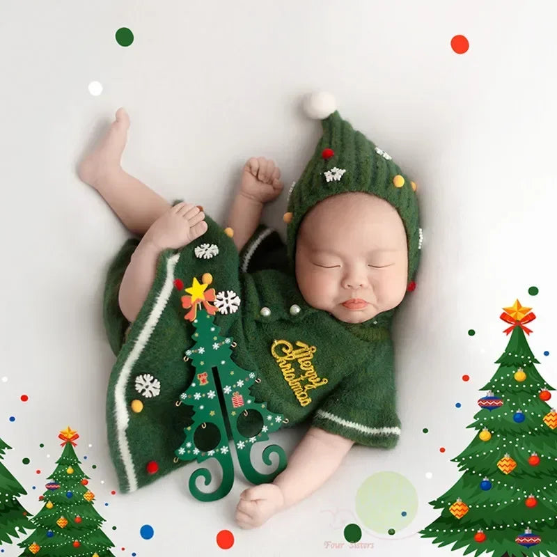 ️Newborn Photography Christmas Clothing Cute Knit Hat+Dresses 2Pcs/Set