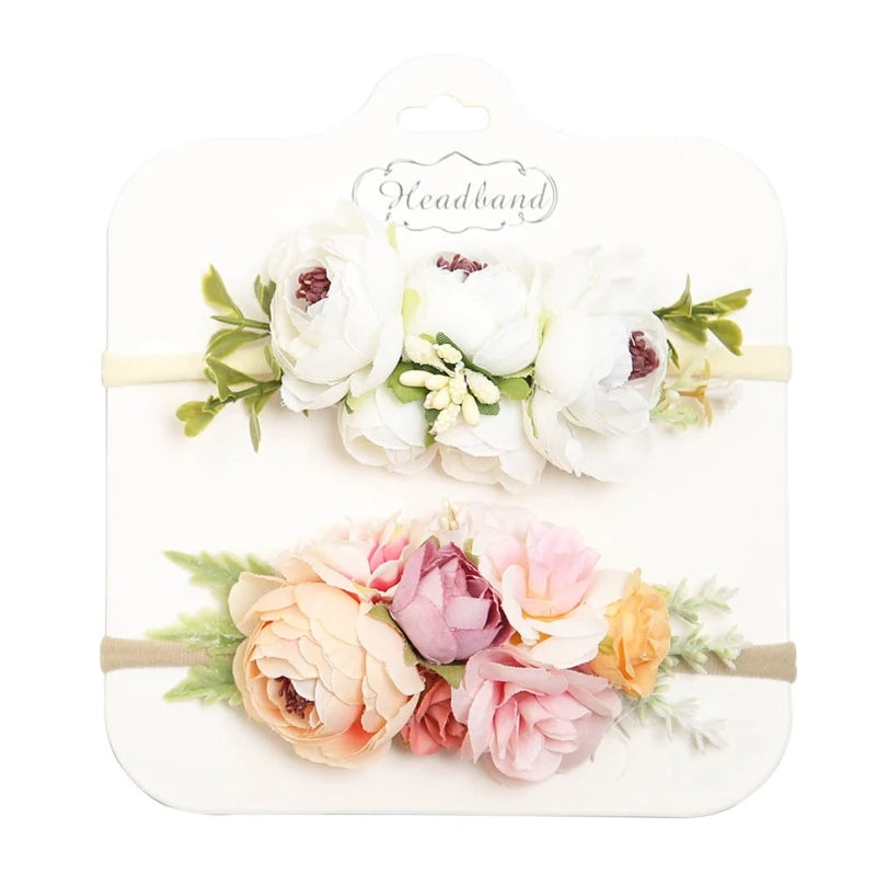 2pcs/set Simulation Flower Baby Headbands Soft Elastic Nylon
