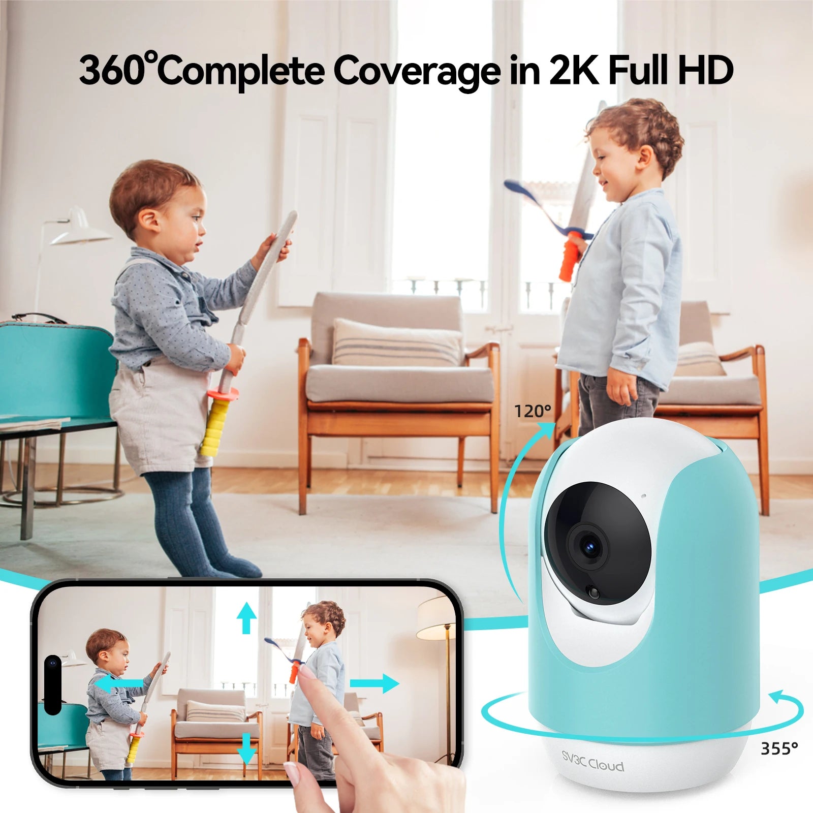 SV3C Baby Monitor 2K Indoor Wifi 360 Surveillance IP Cameras Wireless