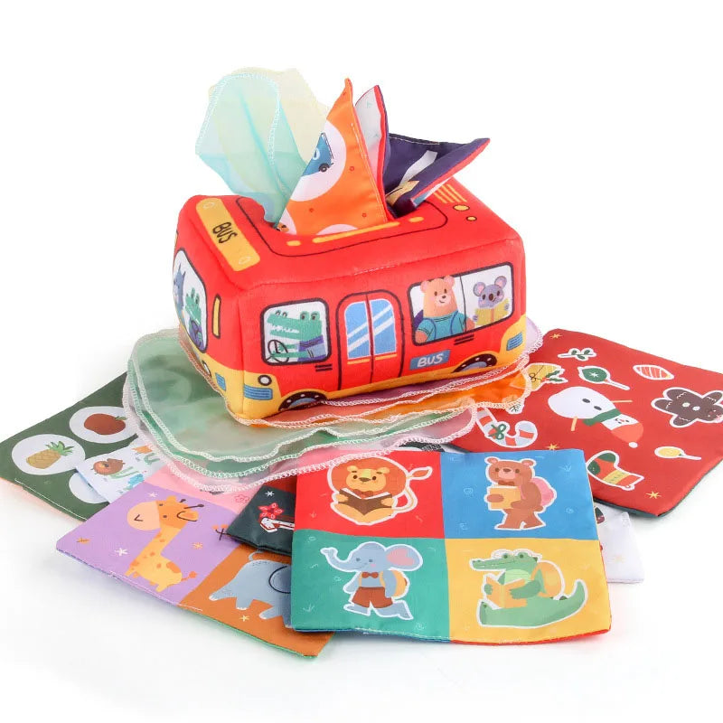Baby Sensory Toys Infant Pull Along Magic Tissue Box Montessori Toy for 6-12 Months
