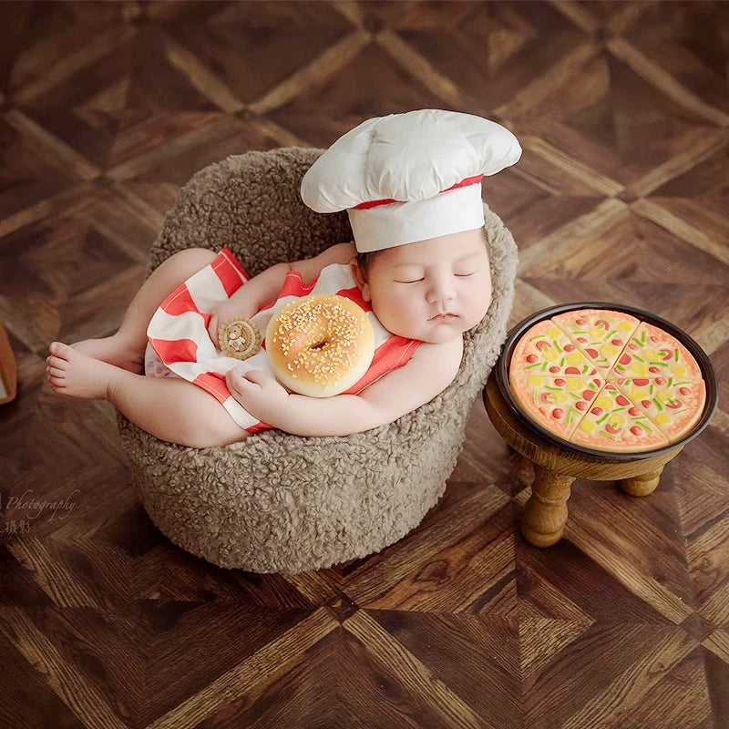 Newborn Chef Costume for Photography Props Striped Apron and Hat Set
