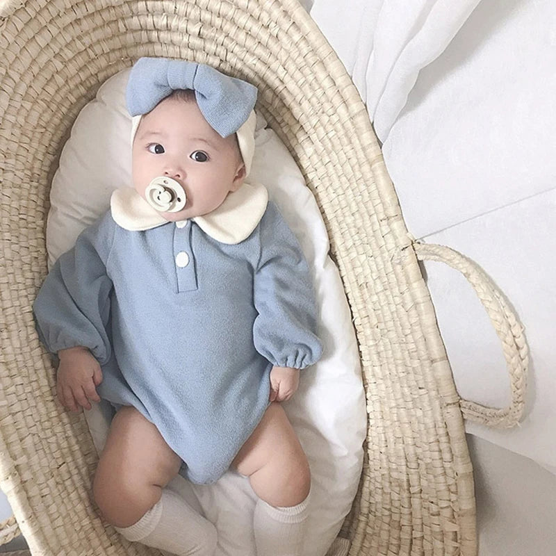 2PCS Peter Pan Collar Infant Baby Newborn Baby Bodysuits with Hairband