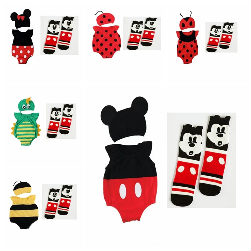 Summer Baby Boys Newborn Short Sleeve Jumpsuit Hat Sock 3 PCS Set
