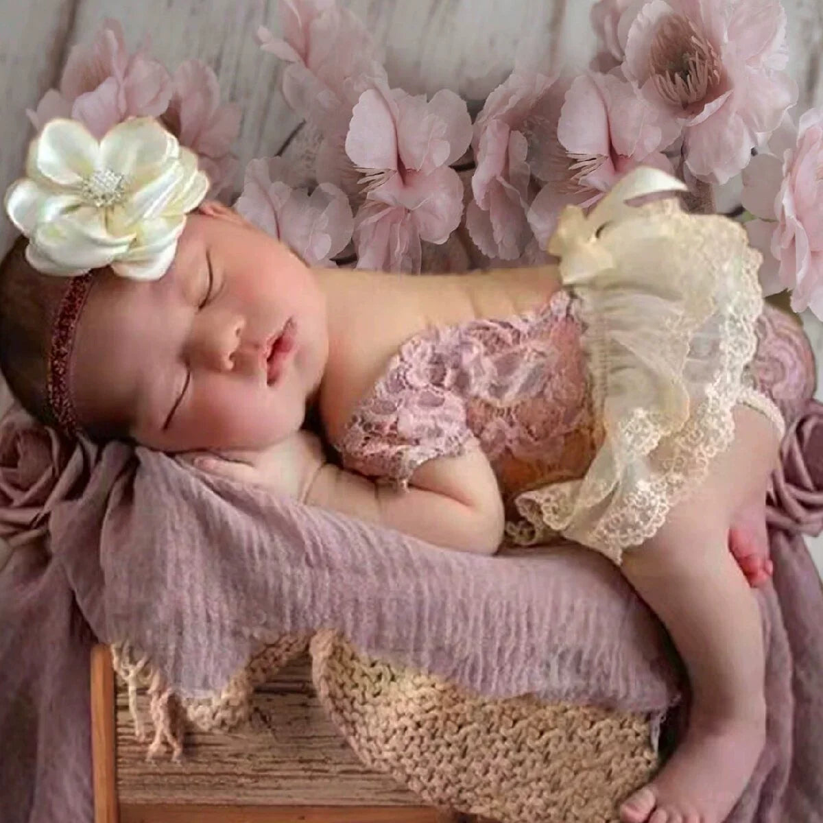Newborn Photography Props Hat Baby Lace Romper Bodysuits