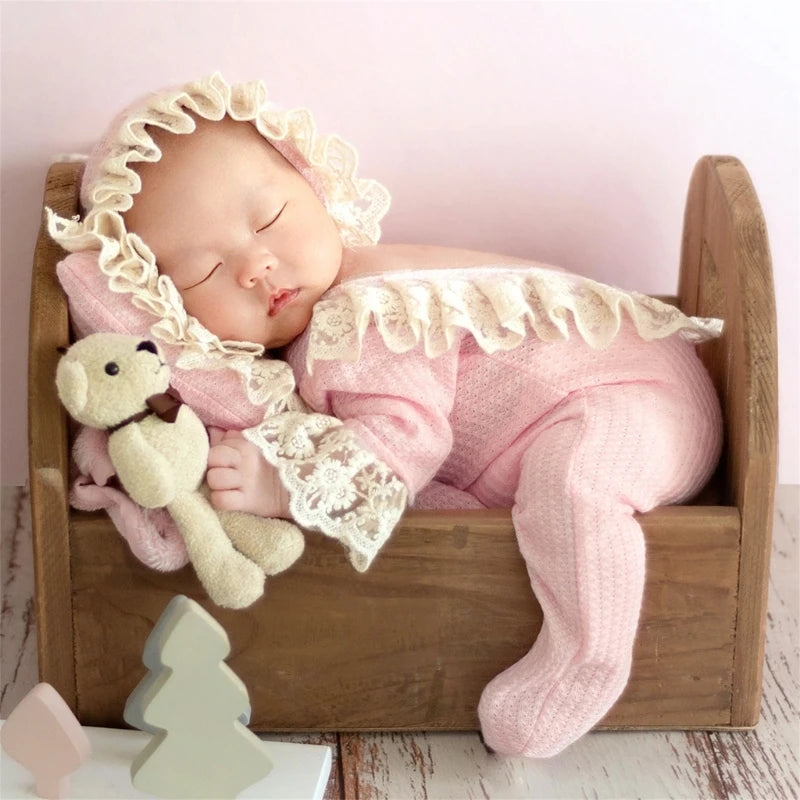Newborn Photography Props Pillow & Lace Rompers & Ruffle Shooting Outfits