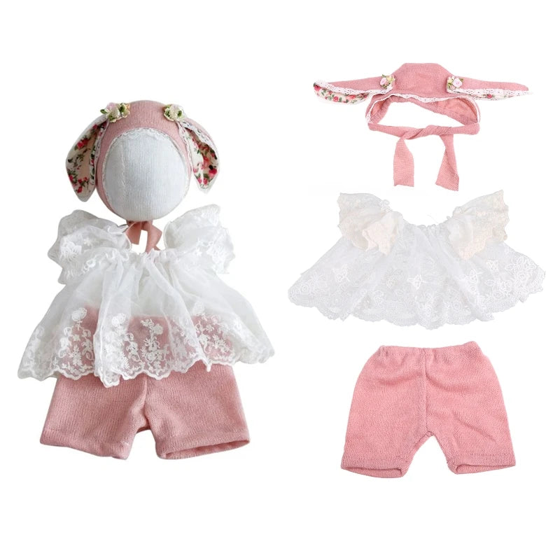 3 Pcs/Set Sweet Baby Hat Tops Pants Clothing Newborn Props
