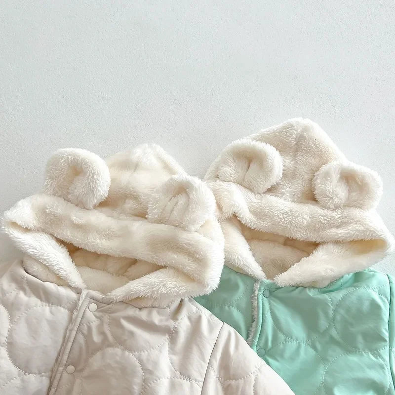 2023 Winter Baby Coat For 0-3Years Newborn Boy Girl Long Sleeve Bunny Hooded Woolen Jacket Fleece Thicken Warm Outerwear Clothes