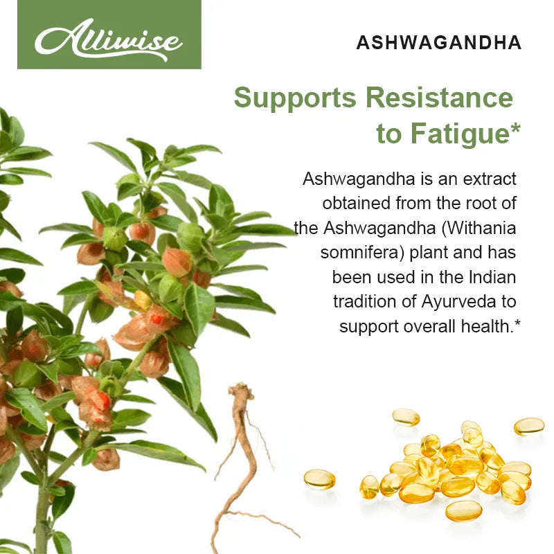 Alliwise Ashwagandha Organic Extract Capsules Relieve Stress Enhances Immunity for Boost Energy Improves Sleep Supplement
