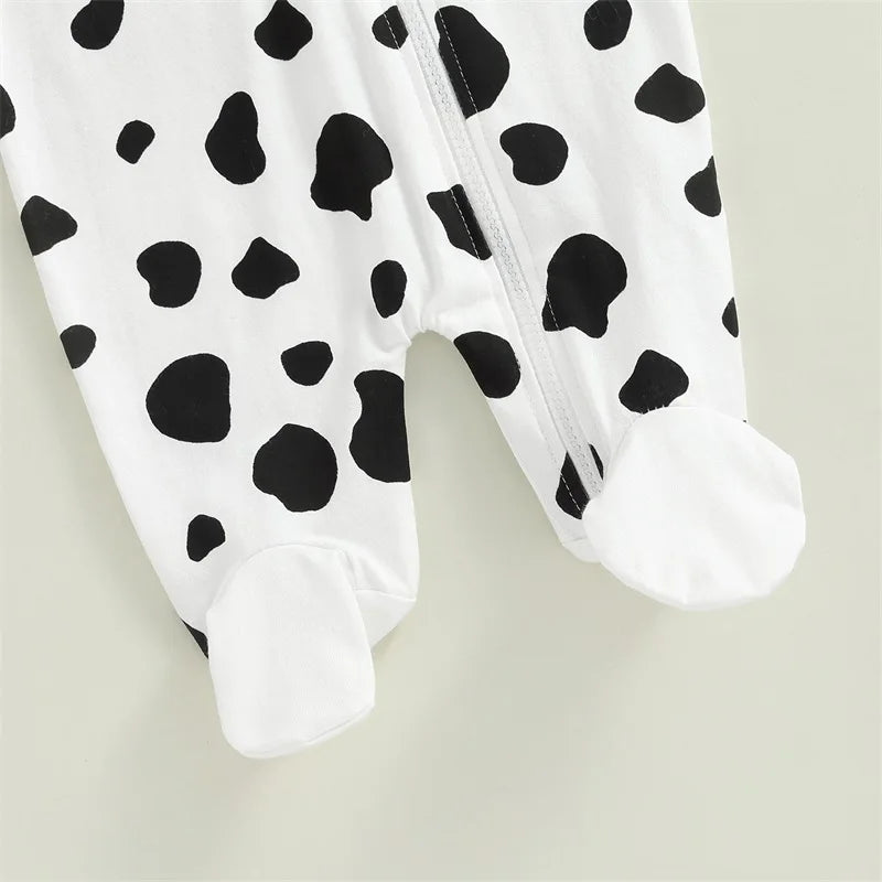 0-18M Newborn Infant Baby Jumpsuit Long Sleeve Cow Print Clothing