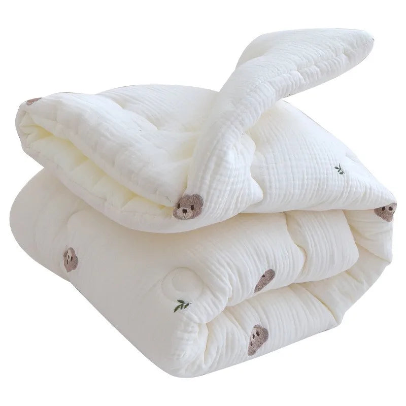 Pure Cotton Blanket Muslin Baby Bedding Bear Embroidery