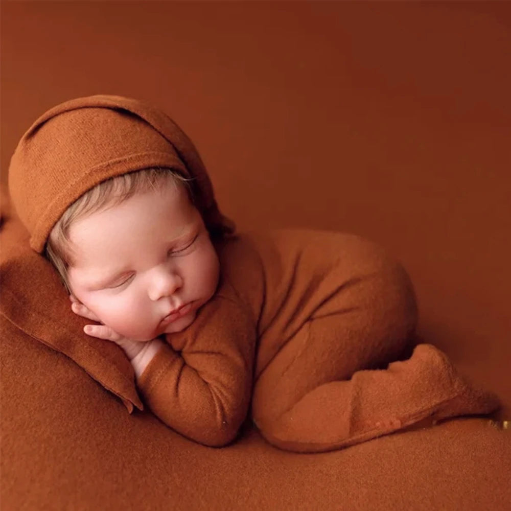Newborn Romper with Knot Pom Hat Baby Photography Outfit