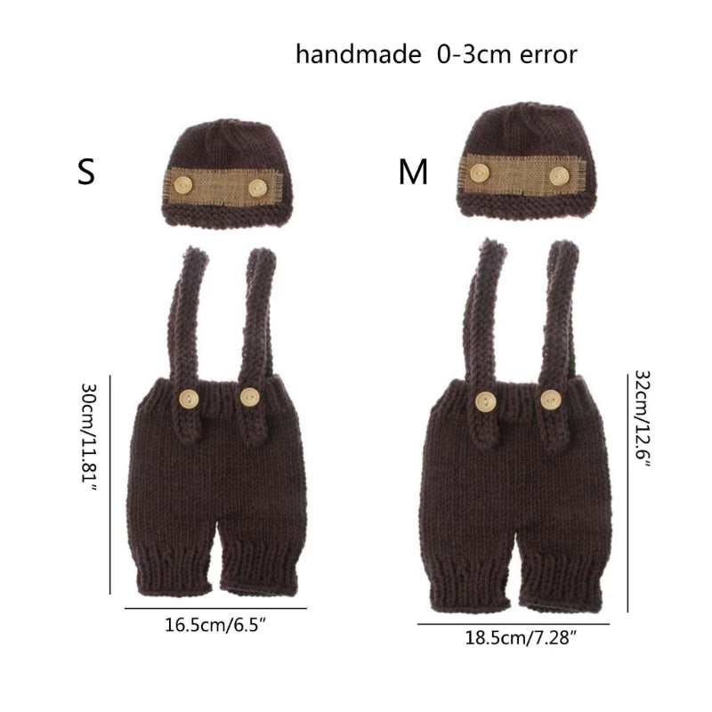 Newborn Baby Knitted Overalls Hat Crochet Costume