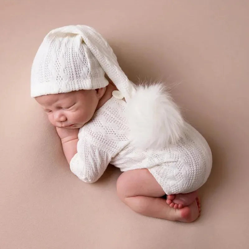 2Pcs/Set Newborn New Year Photo Clothes Pilling Resistance Unisex Baby Photo Shooting Props Costume Hat & Romper Photo Props