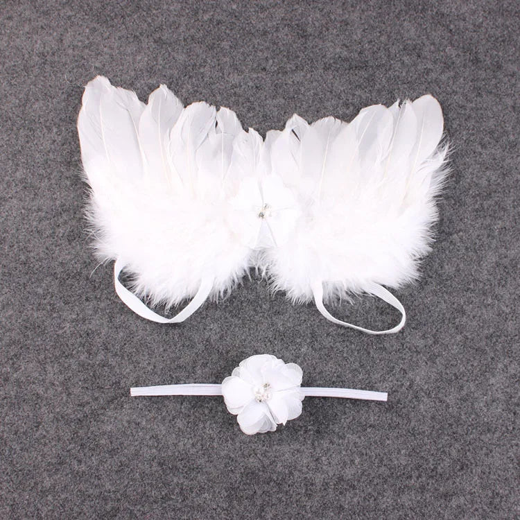 Fashion Newborn Baby Kids Feather Lace Headband Angel Wings