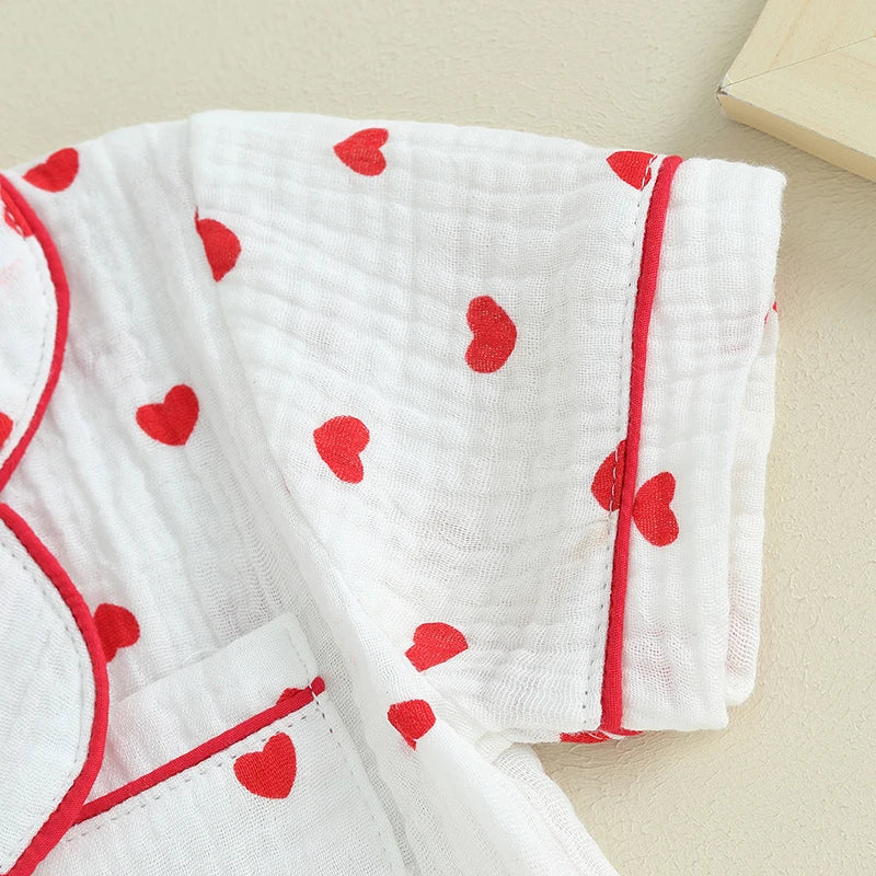 Toddler Baby Girl Valentine s Day Heart Print Pajamas Set