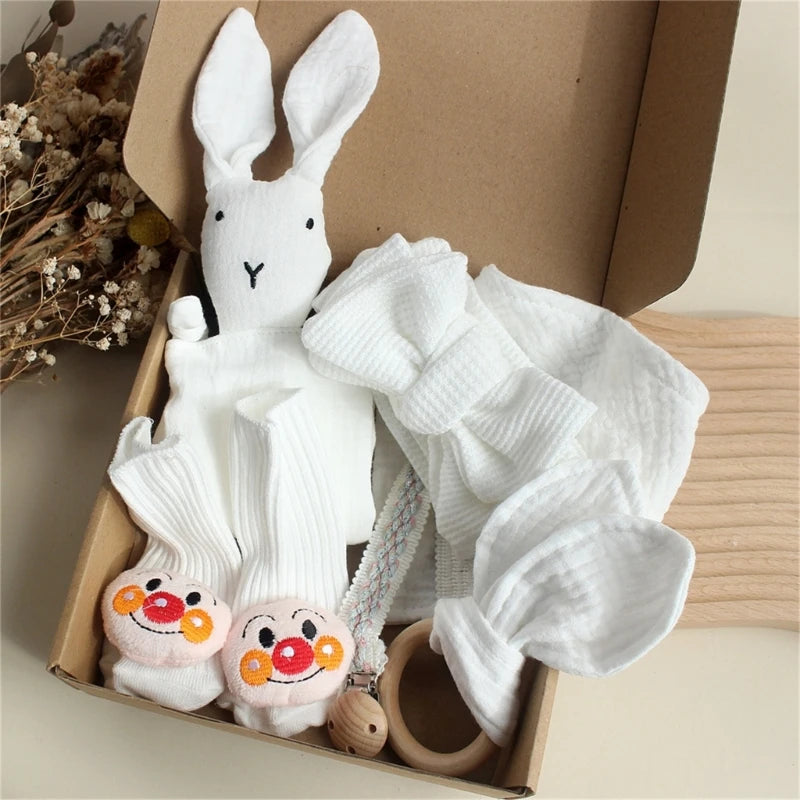 Soft Cotton Rabbit Towel+Socks+Hair Brush Face Towel for Newborn Shower Gift Box