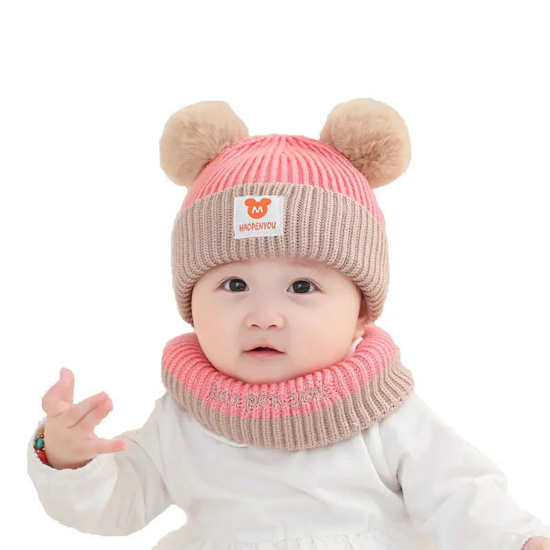1Set Baby Hat Scarf Set Knitted Winter Hat Infant Toddler 1-5Y