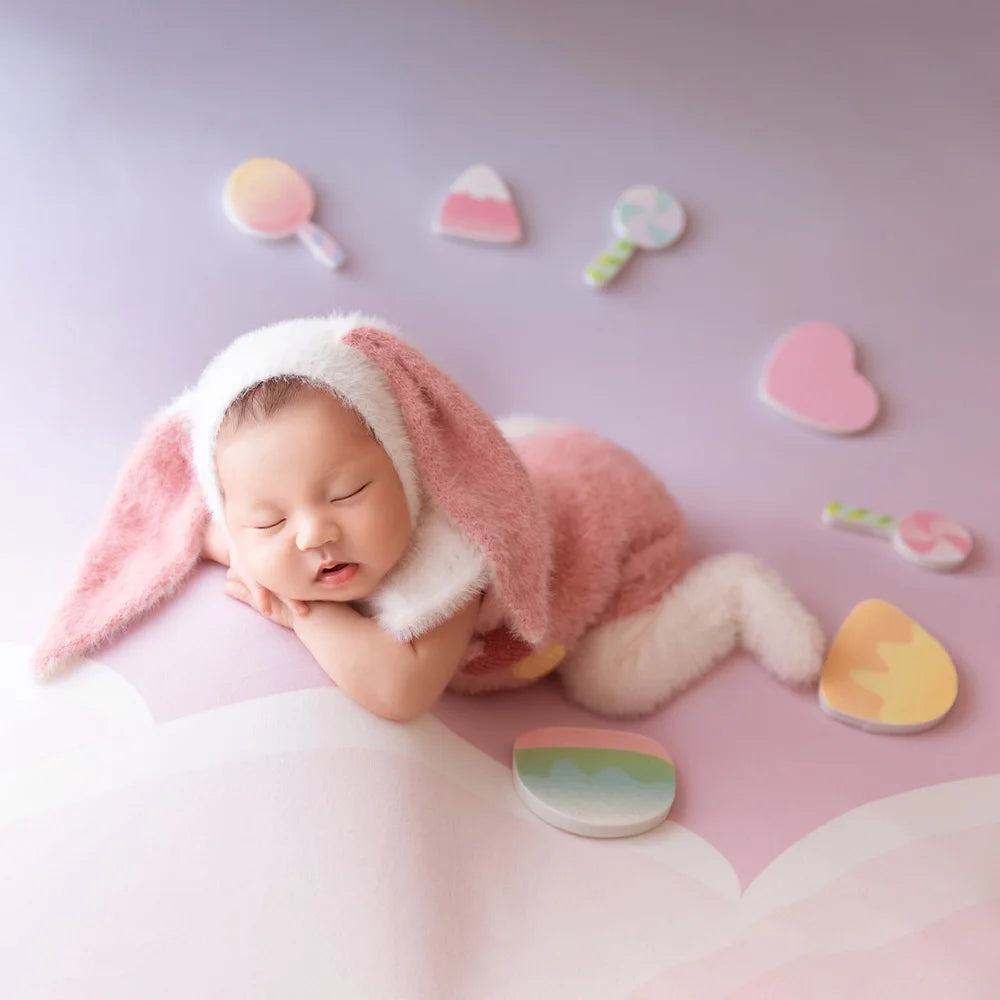 Newborn Cute Bunny Knitted Wool Jumpsuit Lop Rabbit Hat Outfit