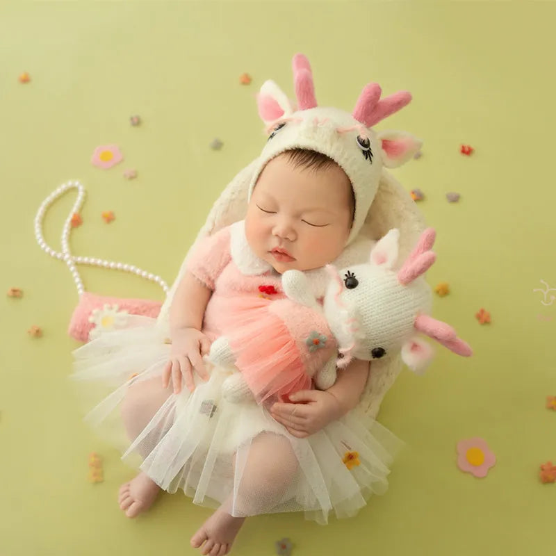 Newborn Photography Clothing Cute Dragon Hat+Clothes+Dolls 3Pcs/Set