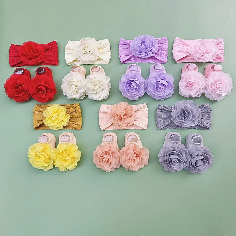 2Pcs/Set Sweet Baby Girl Headbands Socks Set Pearl Lace Flower