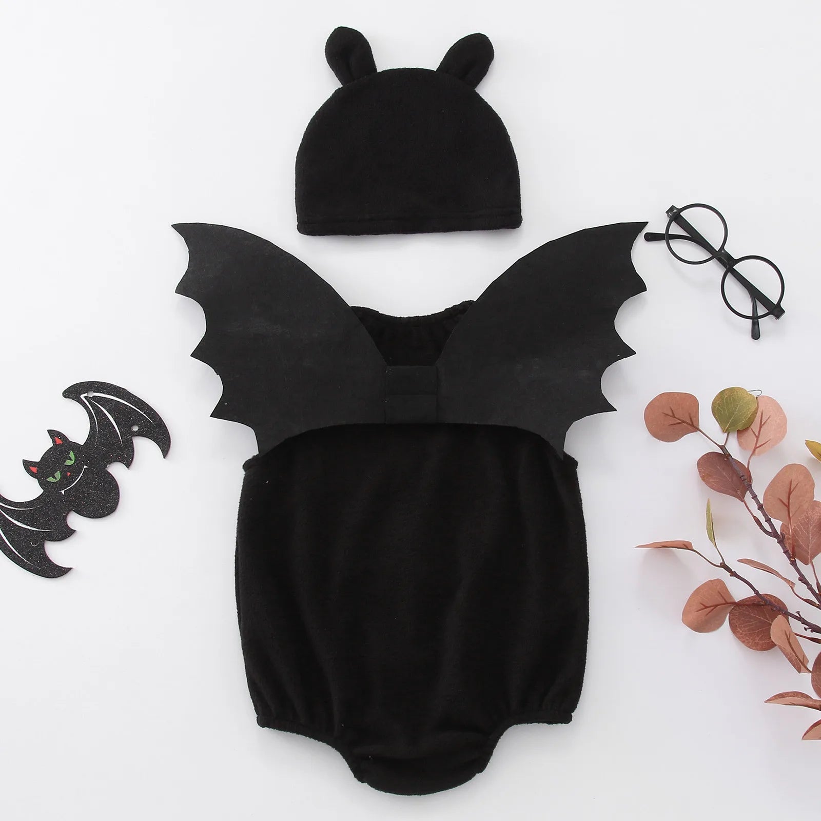 3PCS Baby Halloween Costumes Bat Cosplay Soft Fleece With Wing Hat Set