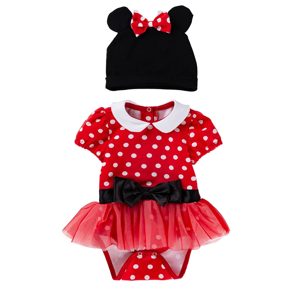 2024 Newborn Baby Dress Princess Minnie Mickey Set Summer Bodysuit