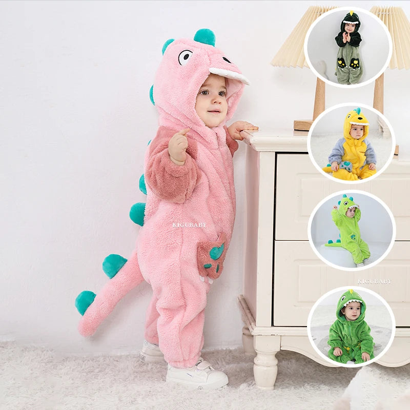 Lovely Dinosaur Newborn Baby Bodysuit Plush Soft Warm