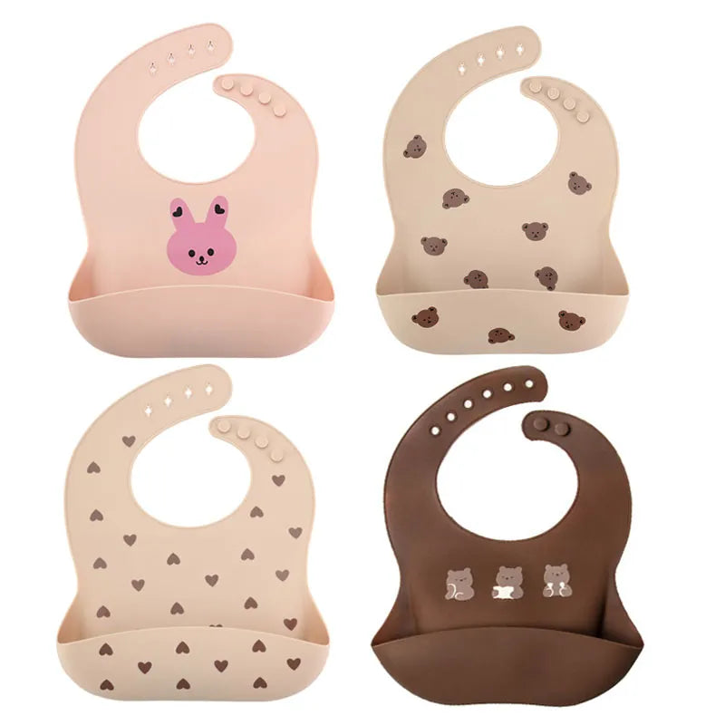 Waterproof Soft Baby Silicone Bibs Cute Cartoon Printed