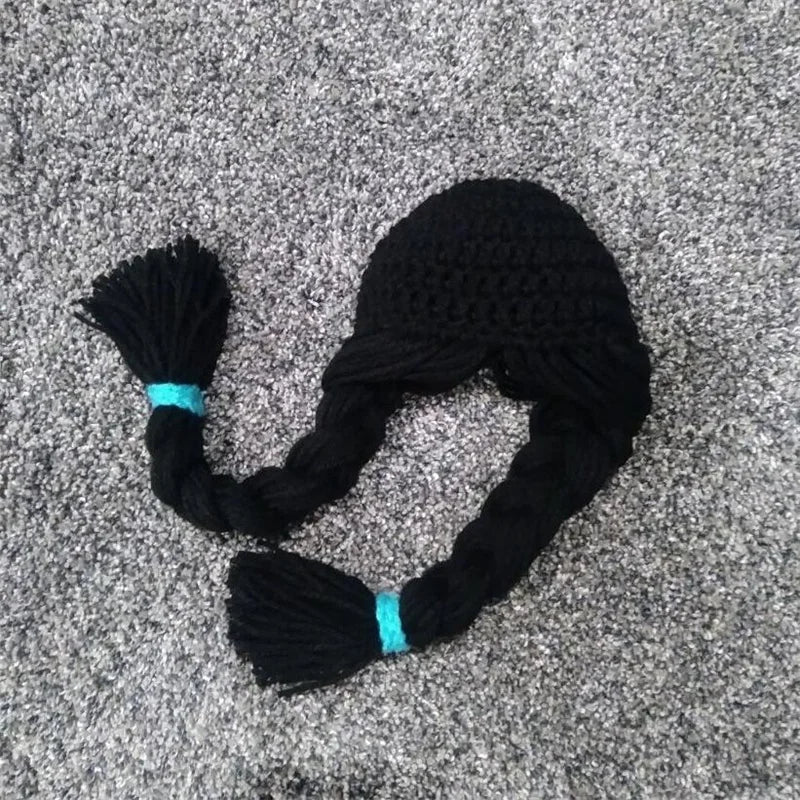 Baby Hair Pigtail Wig Cap Hand Knitted for Girls Photography Props