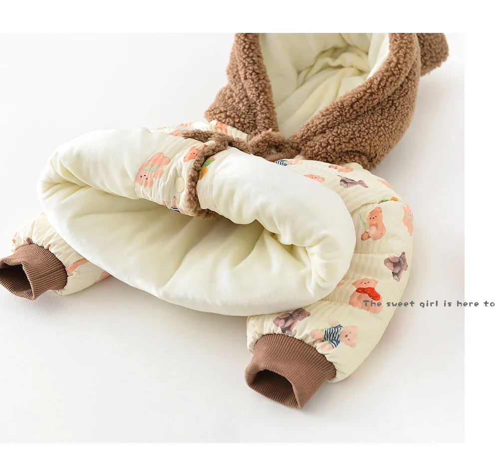7952 Baby Coat 2023 Winter New Cotton-padded Baby Girl's Jacket Coat Cartoon Bear Boy's Coat Velvet Warm 0-4Y Kid's Coat.