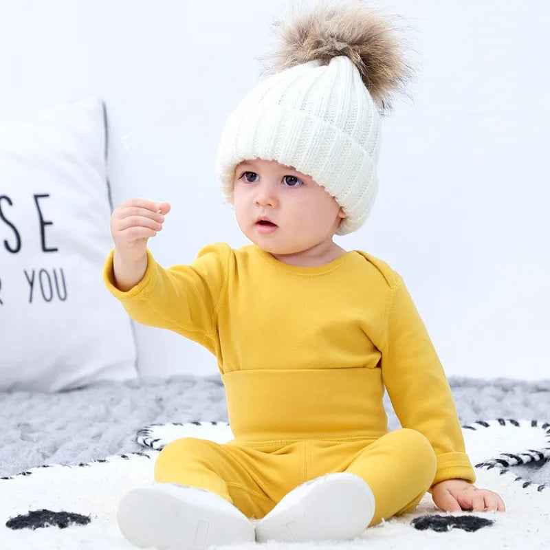 0-3 Years Kid Baby Tops+Pant 2-piece Set Cotton Thermal Underwear Suit Boys Girls Neonate Pajama Sleepwear Spring Autumn Clothes