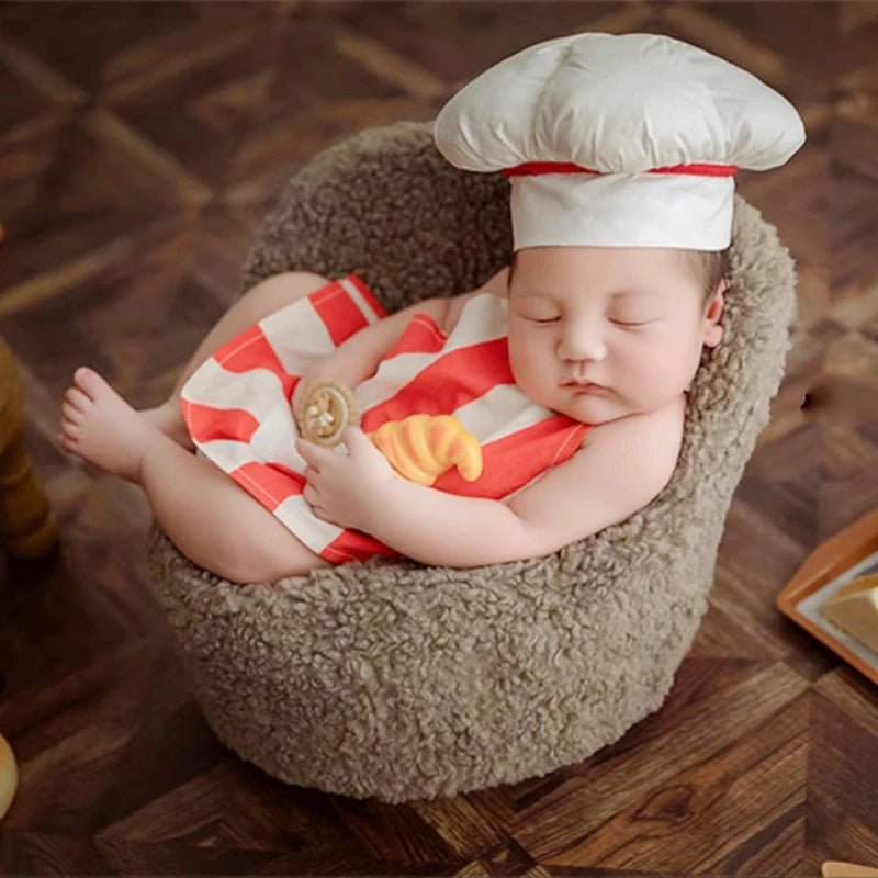 Newborn Chef Costume for Photography Props Striped Apron and Hat Set