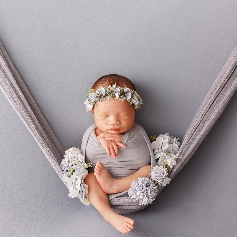 Newborn Photography Prop Soft Wrap Blanket Flower Headband