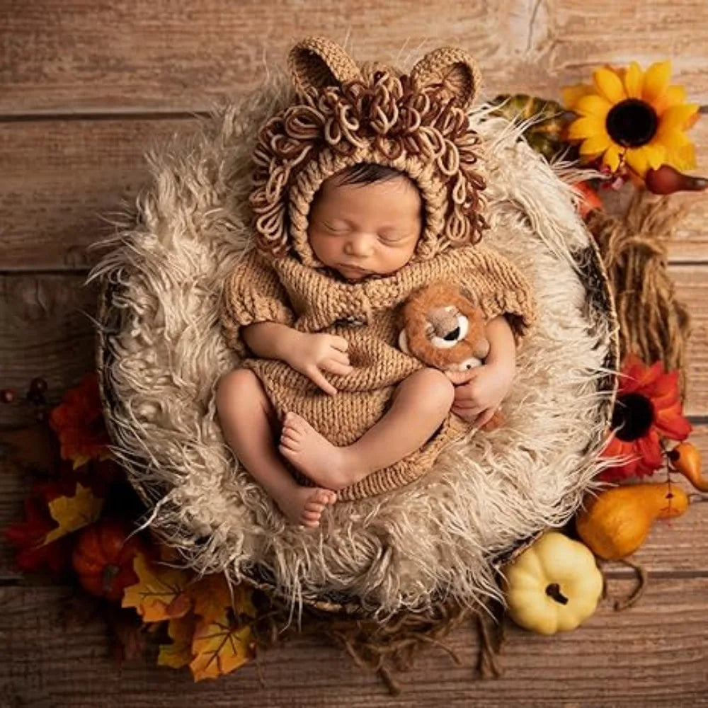 Newborn Infant Hat & Jumpsuits Lion Hat Sweater Photograph Prop