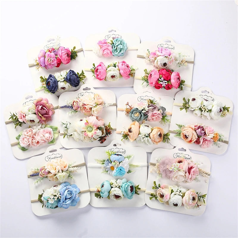 2pcs/set Simulation Flower Baby Headbands Soft Elastic Nylon