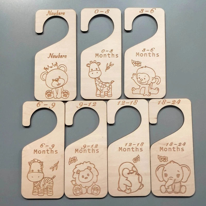7 Pcs Baby Closet Size Dividers Wooden Baby Closet Organizers from Newborn Infant to 24 Months for Home Nursery Baby Clothes