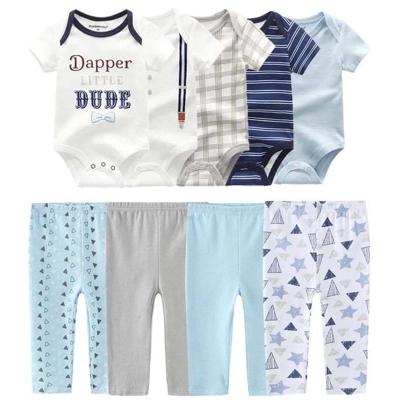 6/9/10Pieces Baby Cartoon Bodysuits+Pants Unisex Cotton