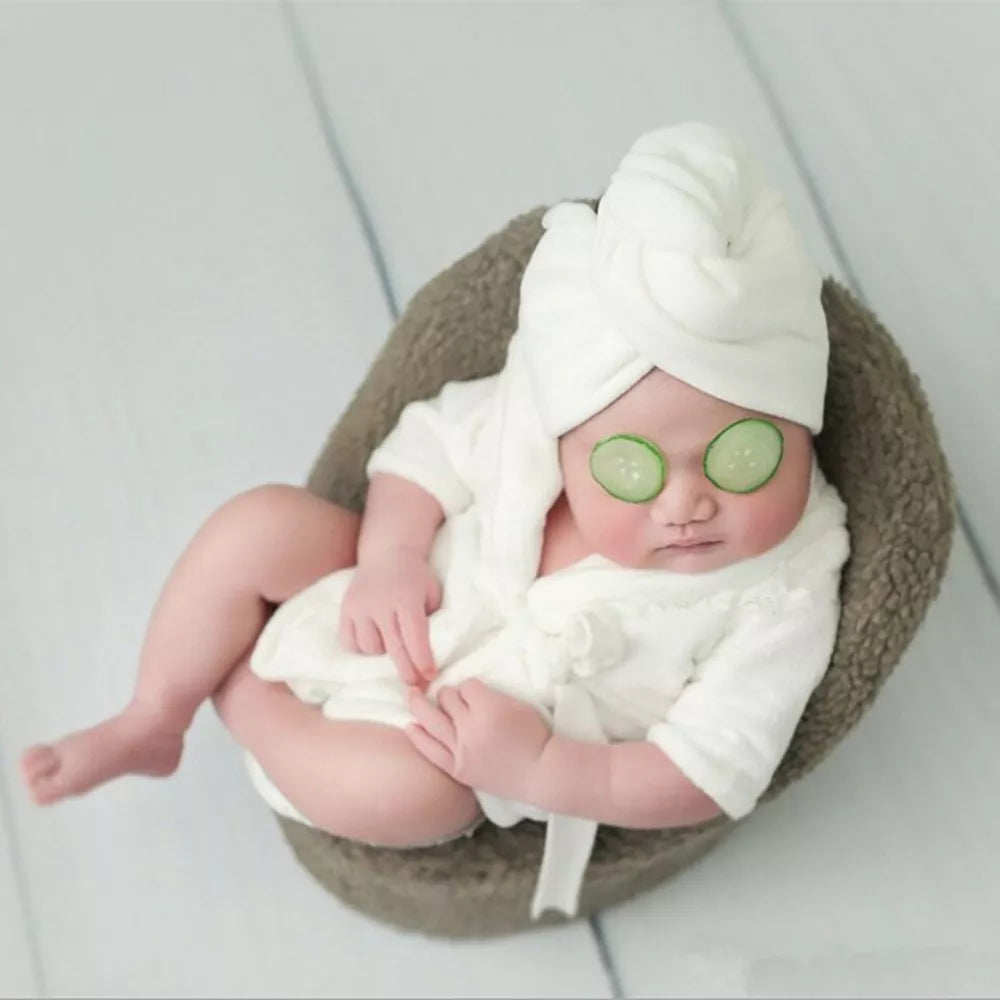 5Pcs Newborn Set Pink White Bathrobes