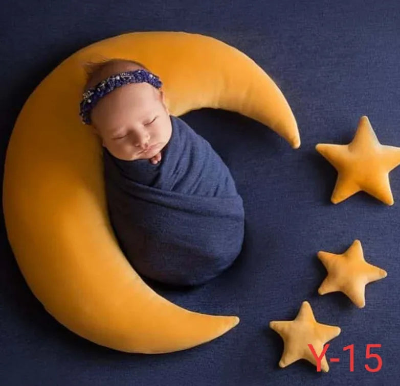 Newborn Baby Posing Moon Stars Pillow