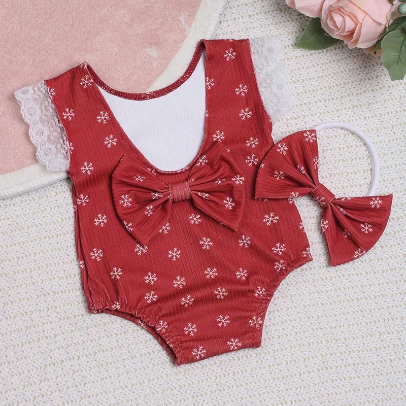 ❤️Newborn Photography Clothing Bow Headband+Jumpsuits 2Pcs/set