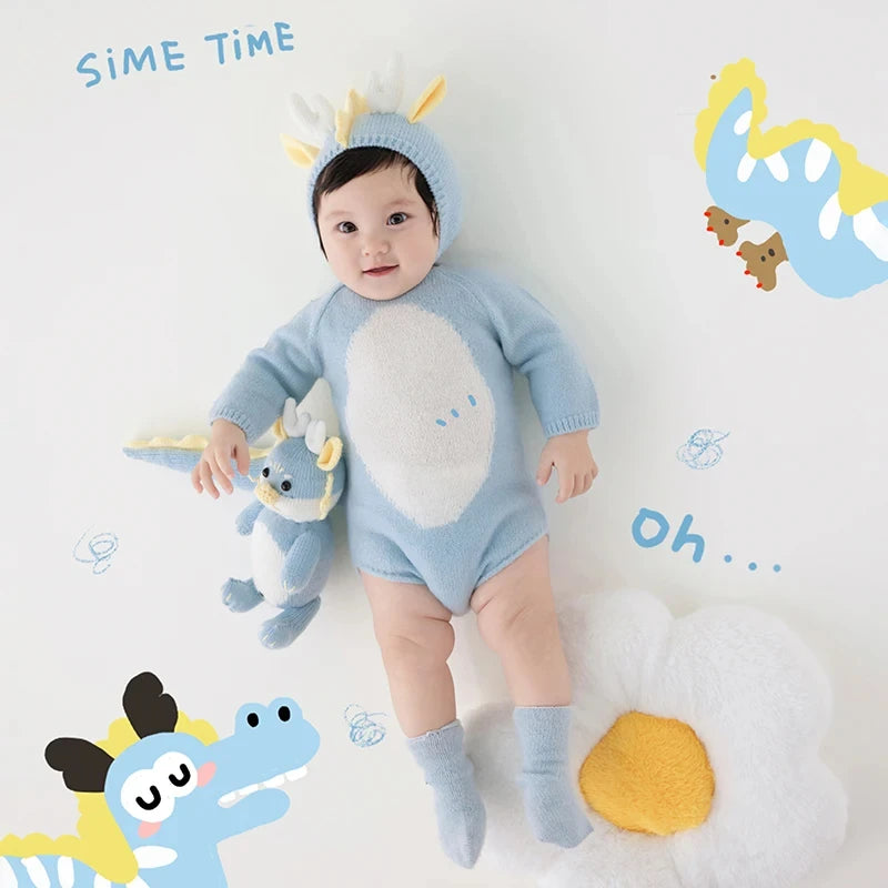 3-5 Months Baby Photography Clothing Hand Knitted Jumpsuit Hat + Socks