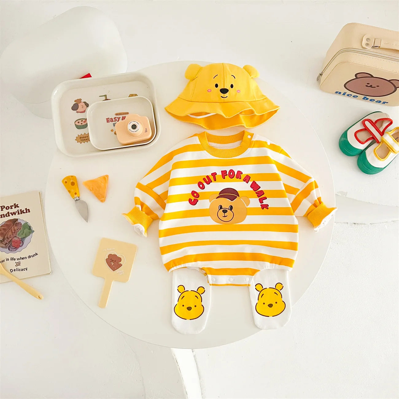 2024 Baby Clothes 100% Cotton Newborn Yellow Striped Bear Baby Clothes