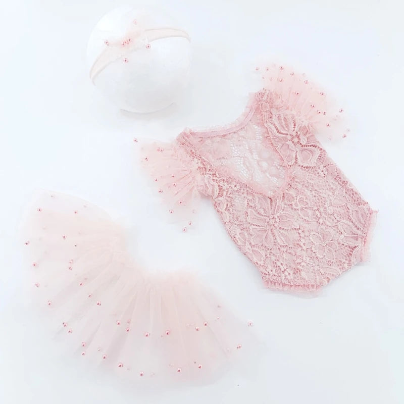 Baby Girl Infant Headdress & Tulle Tutu Jumpsuit Party Dress