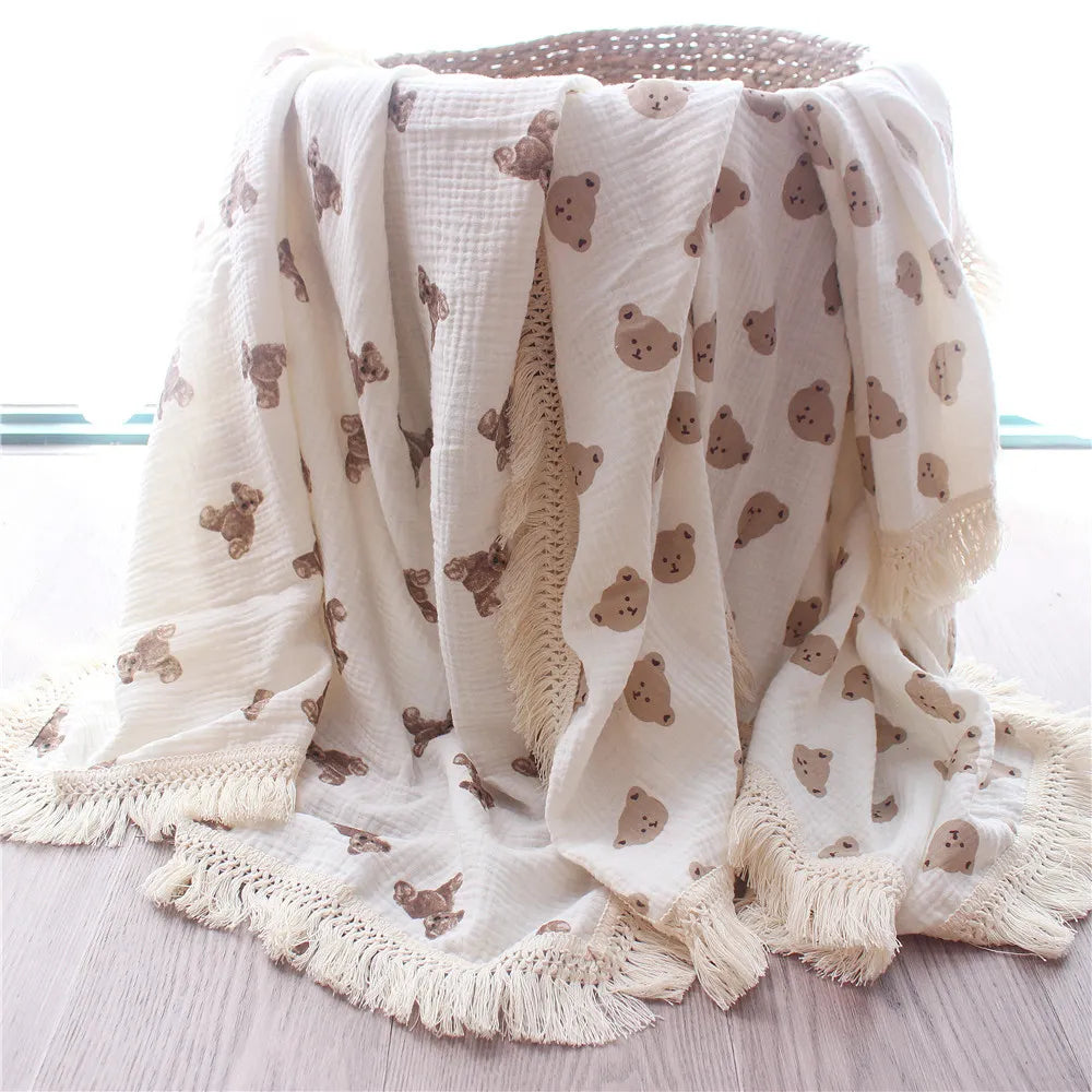 Organic Baby Blankets Newborn Fringe Double Layer Cotton