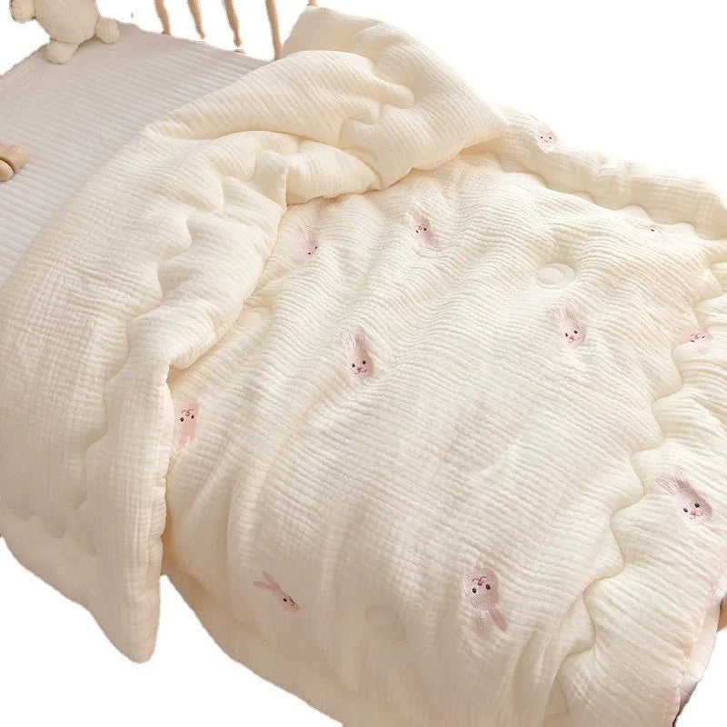 Pure Cotton Blanket Muslin Baby Bedding Bear Embroidery