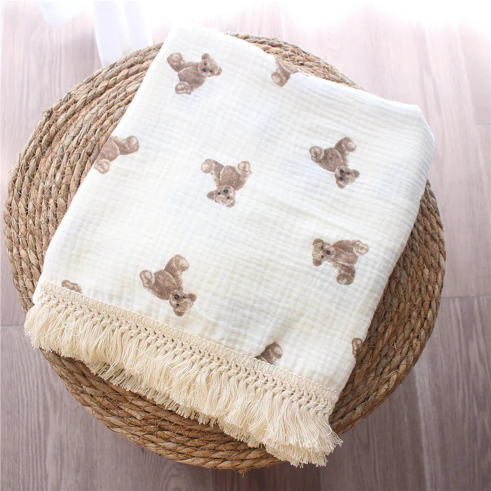 Organic Baby Blankets Newborn Fringe Double Layer Cotton